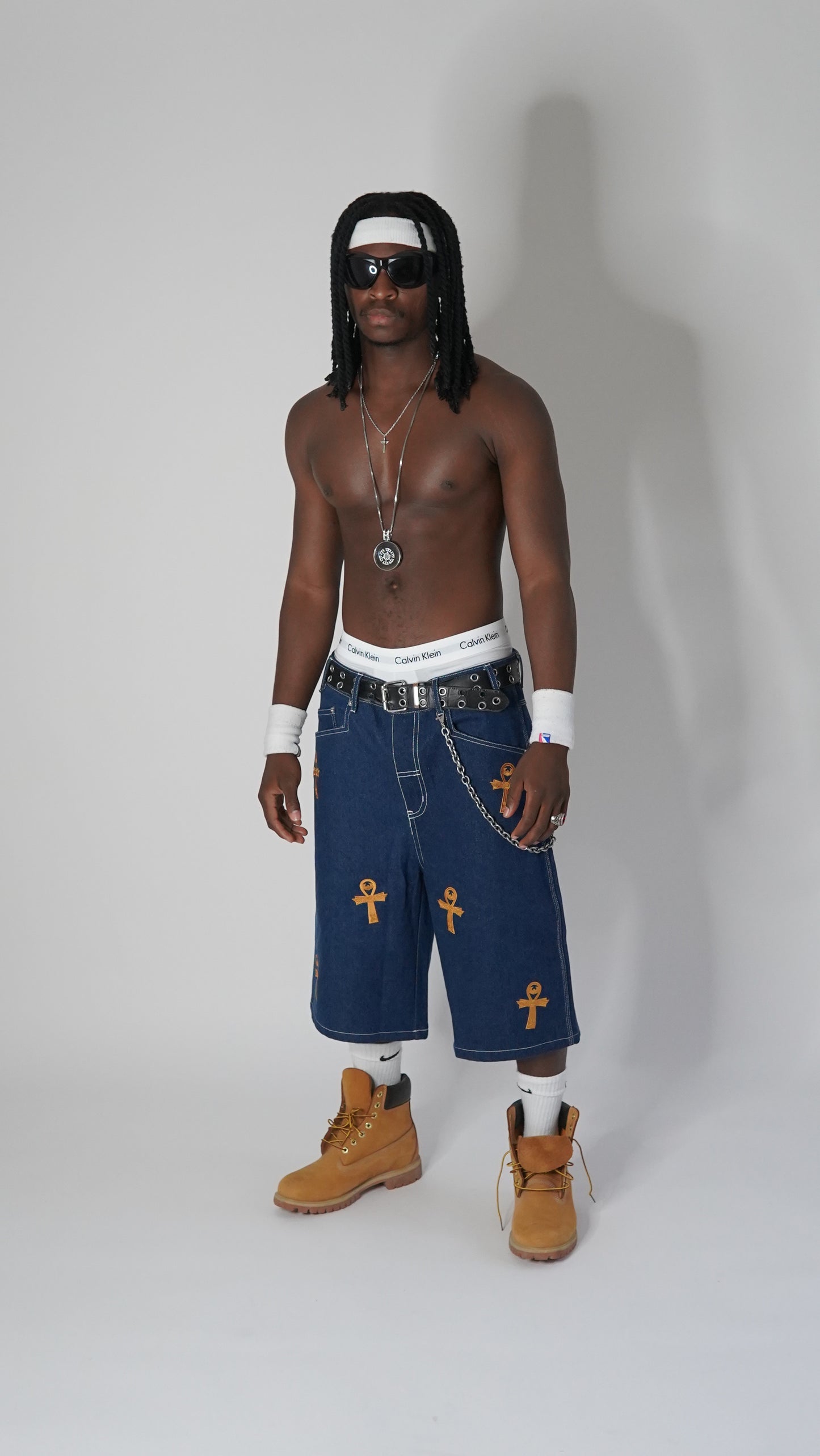 The Ankh Blue and Gold Denim Short