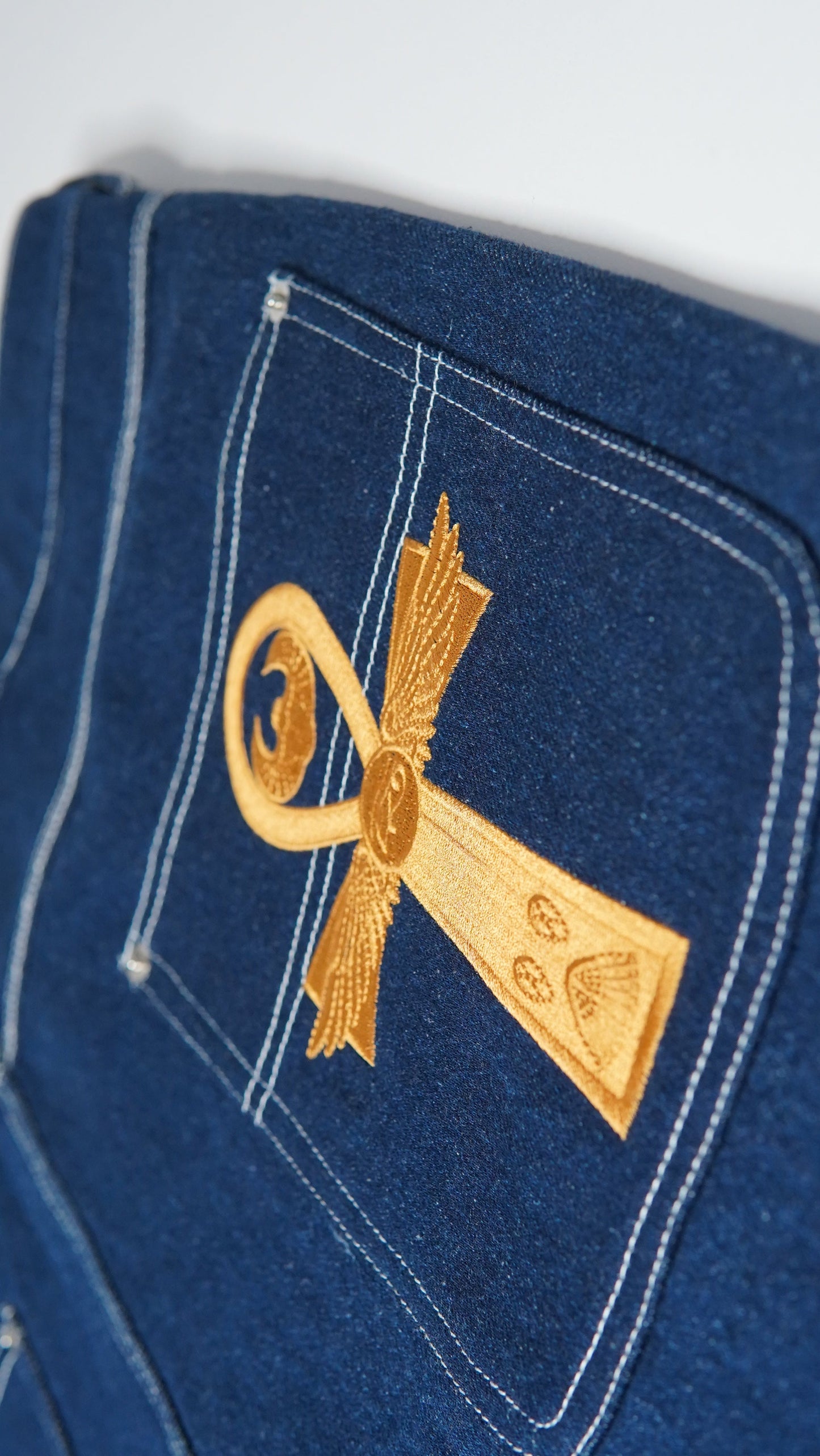 The Ankh Blue and Gold Denim Short