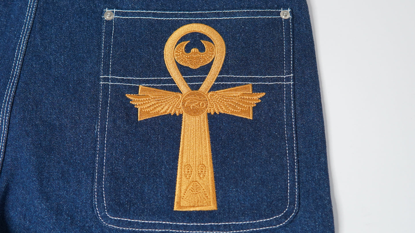 The Ankh Blue and Gold Denim Short