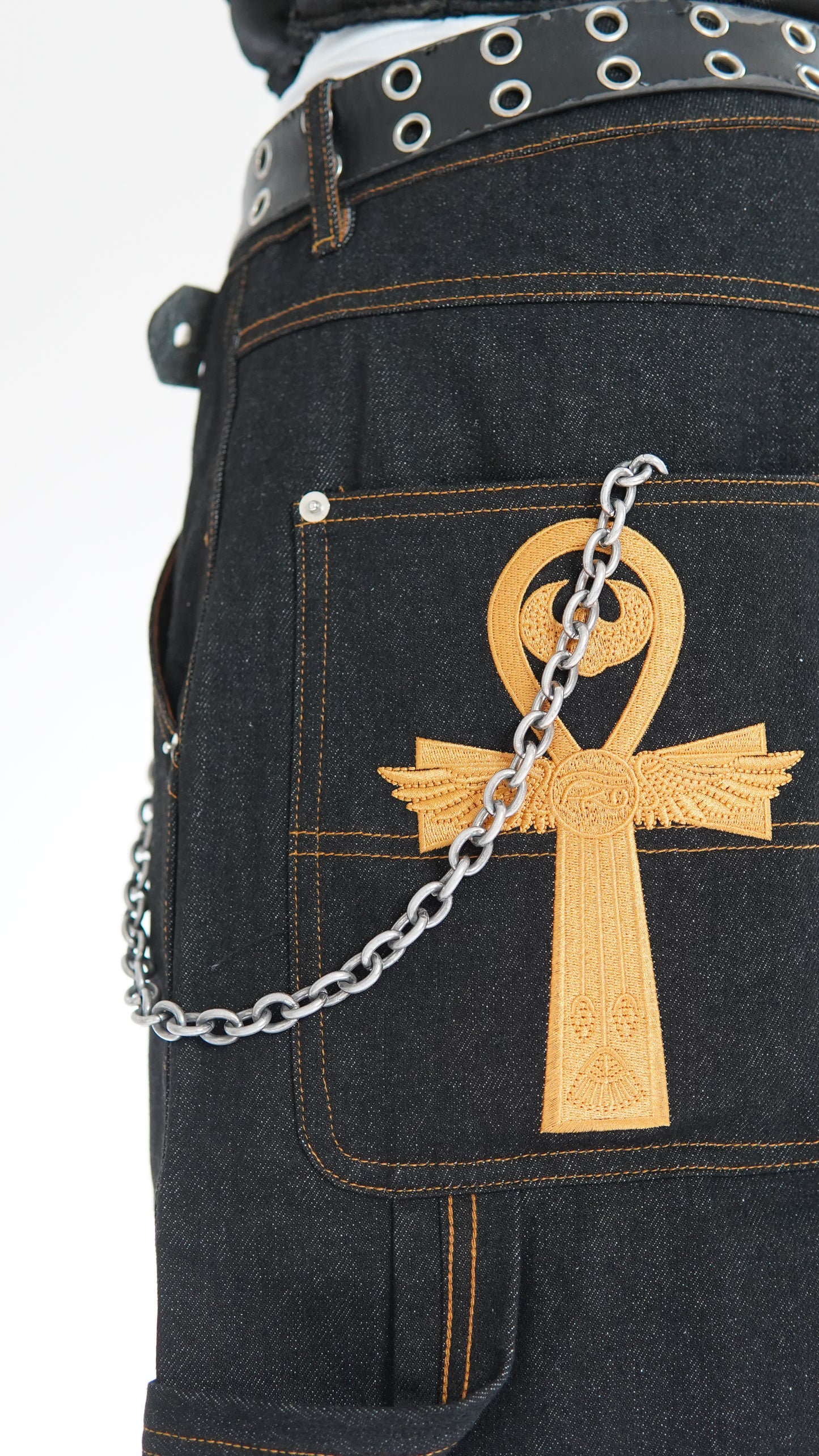 The Ankh Black and Gold Denim Shorts